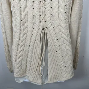 Cabi Womens Sweater‎ Small Cable Knit Corset Tie Back Style 3157 Ivory Cream thumbnail 6