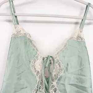 NWT Delicates Womens Sage Lace Trim Fairycore Vintage Satin Teddy Bodysuit Large thumbnail 2