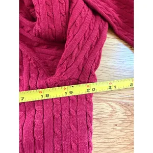 Tommy Hilfiger Cable Knit V-Neck Cotton Sweater Red Large TJROSK305C thumbnail 4