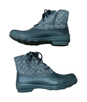 Sperry Saltwater Herringbone Wool Duck Boots Black Grey STS99766 Womens 10M thumbnail 1