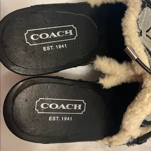 Coach Women's Black and Cream Fuzzy Slippers thumbnail 2