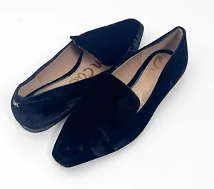 SAM EDELMAN Emelie Black Velour Square Tie Slip On Loafers Size 7M Neutral Boho thumbnail 1
