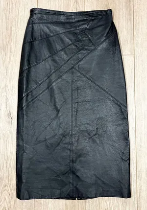 Vintage Vickie Leather Black Genuine Leather Paneled Midi Pencil Skirt 5 25‎ XS thumbnail 1