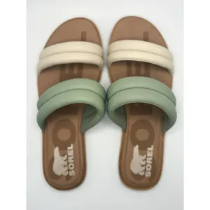 Sorel Roaming Puffy Slide Sandals Sage Green Cream Leather Flat Slip‎ On Women thumbnail 5