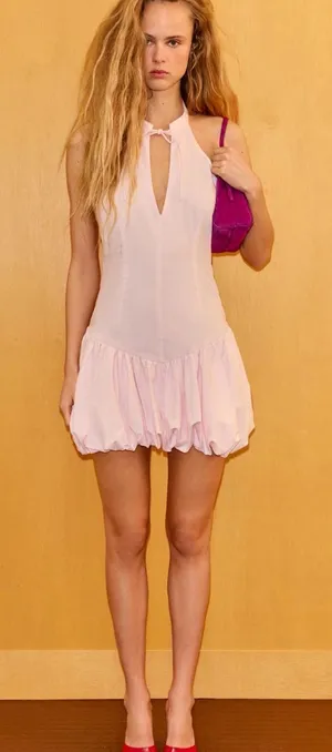 ZARA Women's Light Pink Bubble-Hem Mini Dress thumbnail 1