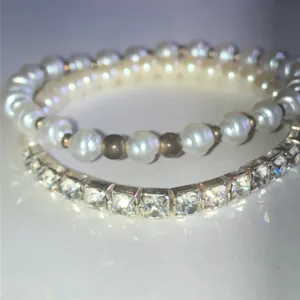 Faux Pearl and Rhinestone Stretch Bracelet Set thumbnail 2