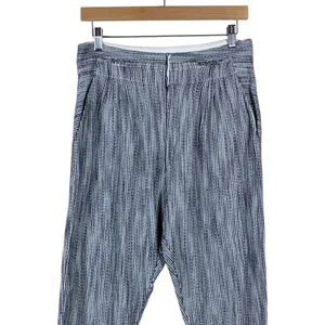 Free People High Rise Vertical Stripe Tapered Leg Cotton Pants Blue White Size 6 thumbnail 2