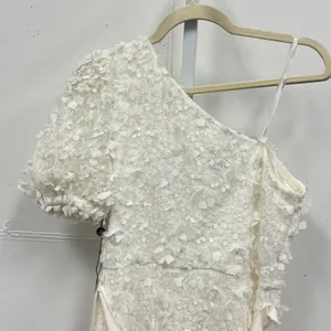 Adrianna Papell One Shoulder 3D Floral Applique Mini Dress White Bridal Wedding thumbnail 7
