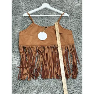 SheIn Suede Fringe Cami Crop Top Western Boho Festival Brown Women Size M NWT thumbnail 8