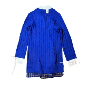 NWT Francesca's Audrey Parks Sweater Dress Shirt Combo Blue Cable Knit Medium‎ thumbnail 2