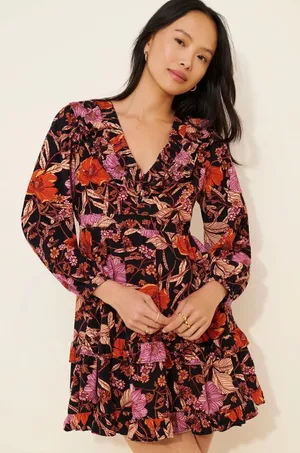 Anthropologie Pilcro Tiered Corduroy Dress long sleeve mini floral ruffle fall thumbnail 1
