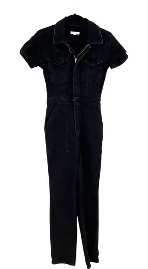 Good American Fit For Success Zippered Jumpsuit In Black099 Denim Size 1 / Small thumbnail 1