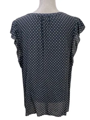 Sanctuary Paloma Polka Dot Blouse XL Navy Flutter Sleeve Split Neck Top thumbnail 5