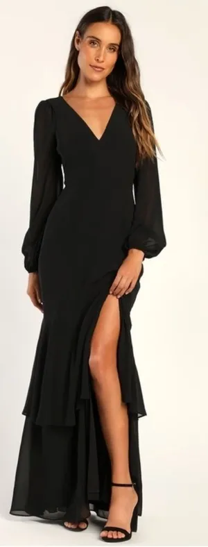LULU's Sexy Chic Elegant Long Sleeve Romantic Flowy Bridesmaid Wedding Gown thumbnail 1