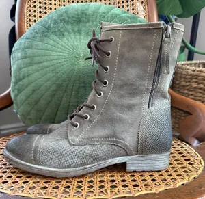 ROAN Affair P Taupe Suede Leather Lace Up Side Zip Military Granny Grunge Boots thumbnail 1