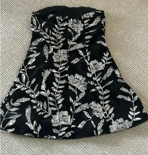 Dear Moon Short Formal Dress black velvet silver sequin L thumbnail 3