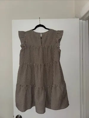 En Saison Women's Brown & White Striped Tiered Ruffle Dress thumbnail 7