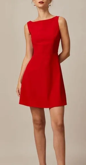 Rihoas Red Boat Neck High Waisted Mini Dress thumbnail 4