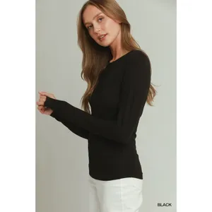 Umgee Crewneck Long Sleeve Top - Black - Large thumbnail 2