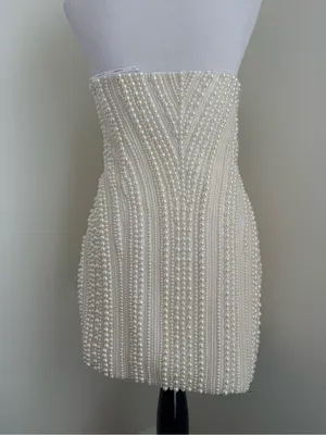 Retrofête NWT Deema Pearl Embellished Strapless Wedding Bridal Mini Ivory Med thumbnail 9