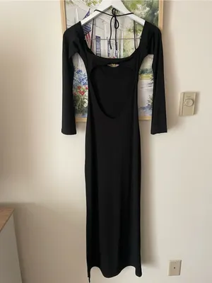 Meshki Tia Slinky Off Shoulder Flare Bell Long Sleeve Maxi Dress Black Size XS thumbnail 5