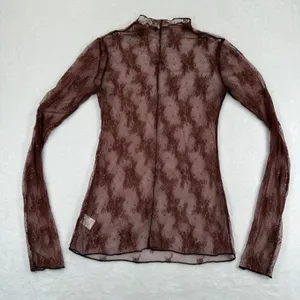 Sweet Generis‎ Womens Brown Sheer Floral Lace Mock Neck Long Sleeve Top Large thumbnail 7