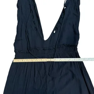 Free People Black Wide Leg Jumpsuit Deep V Neck Boho Flowy‎ Silhouette Sz S thumbnail 8