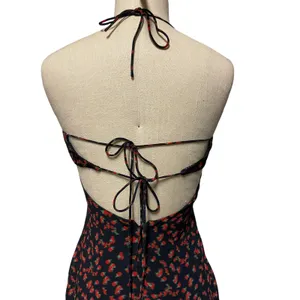 White Fox Black Floral Slip Dress Open Back Tie Maxi Small thumbnail 7
