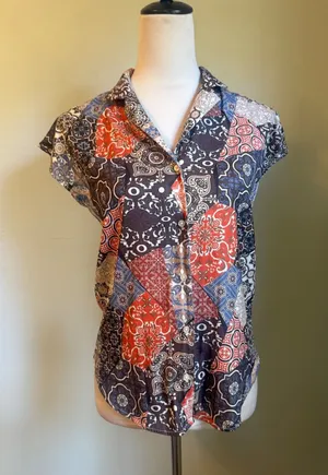Philosophy‎ Patchwork Tile Button boho whimsigoth retro y2k cottage Top XS shirt thumbnail 1