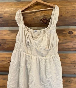 Eyelet Waist Defined Mini Dress Women’s Cream thumbnail 2