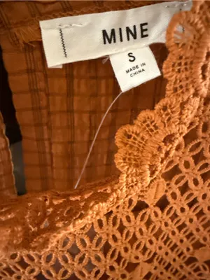 Woven Lace Yoke Puff-Sleeve Top - Tan thumbnail 3