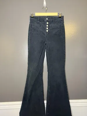 American Eagle Outfitters Pants Womens 0 Gray Hi-Rise Flare Corduroy Stretch thumbnail 2