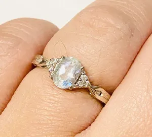 Aquamarine & Diamond Ring 10K White Gold Size 6.75 thumbnail 2