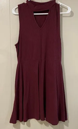 Aeropostale Burgundy Ribbed Fit & Flare Dress Women’s Large Sleeveless Mock Neck thumbnail 1