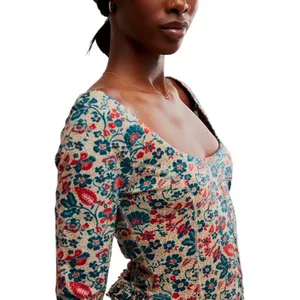 Free People sz M Ruffle Paisley Melanie Scoop Top Blouse Boho Feminine Cottage thumbnail 5