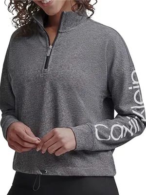 Calvin Klein Heather Grey Half Zip Oversized Crop Pullover Sz Small thumbnail 2