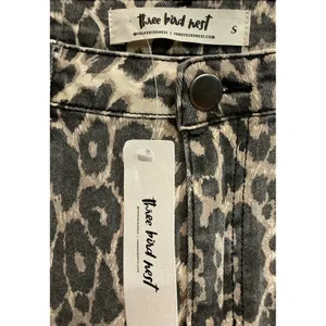 NWT Three Bird Nest Roaming Leopard Print Pants Wide Leg High Rise Tan Black S thumbnail 5