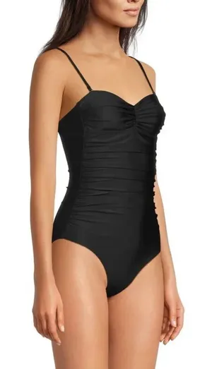 GANNI womens Black Ruched‎ Accent One Piece Swimsuit size 38 - 6 thumbnail 1