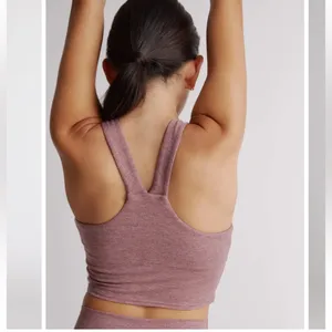 Quince Ultra Soft V-Neck Cropped Tank in Heather Rose thumbnail 4