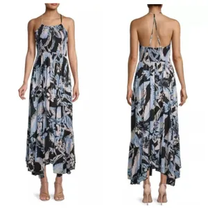 Free People Heat Wave Printed Maxi Slip Dress Large Blue Floral Bohemian thumbnail 14