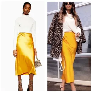 NWT Zara Yellow Marigold Satin Midi Skirt Size Small Pullon Bias Cut 8160/399 thumbnail 3
