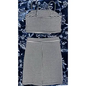 Blashe 2pc Skirt & Crop Tank Set Black & White Gingham Pattern thumbnail 2