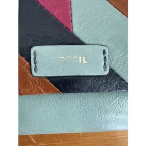 Vtg Fossil Patchwork Soft Leather Teal Wallet Snap‎ Close Zipper Colorblock-Read thumbnail 13