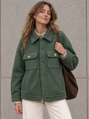 Joie Wool Blend Olive Green Chore Coat Large Oversized Scandi Workwear Jacket thumbnail 1