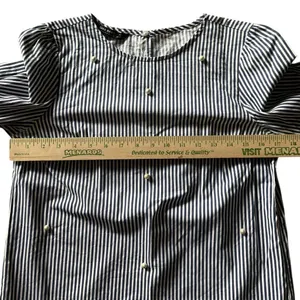 Zara Navy and White Striped Blouse Poplin Bell Sleeves Pearl Accent 3/4 Sleeves‎ thumbnail 9