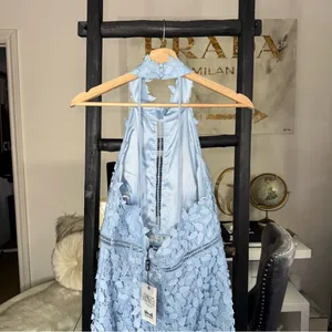 Bardot Gemma Halter Neck Guipure Lace Midi Dress In Dusty Blue Womens 8/M New thumbnail 9