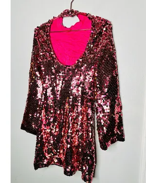 ANTHROPOLOGY MAEVE Pink Sequin Mock Neck Bell Sleeve Mini Dress NWT Size XS thumbnail 12
