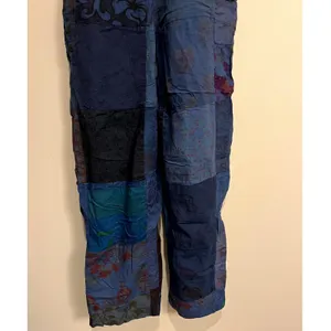Patchwork Overalls Cotton Blue Crochet Heart Boho Hippie Women Size M thumbnail 4