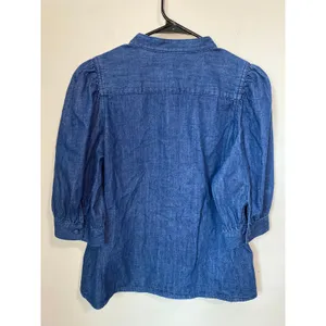 New Madewell Denim Puff Sleeve Band Collar Shirt Coastal Blue Size 8 thumbnail 3