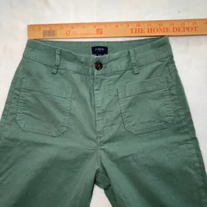 J Crew Lizzie Wide Leg Pants Linen Cotton Olive Green Womens 25 Patch Pockets thumbnail 6